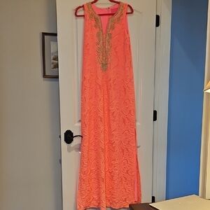EUC Lilly Pulitzer Coral Pink Carlotta Wildflower Maxi